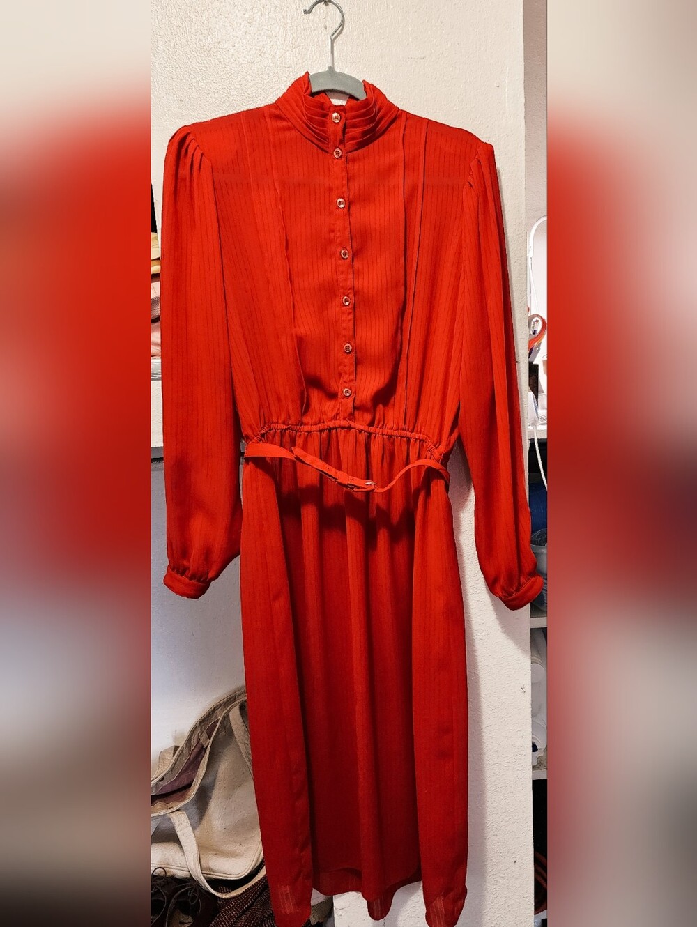 "HOWARD WOLF" WOMEN'S 80'S LONG MIDI DRESS - RED RUBY